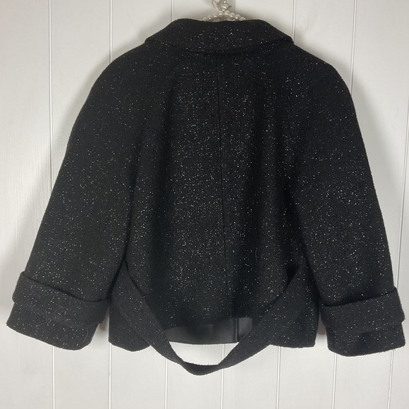 Self Portrait Black Glitter Tweed‎ Cropped Jacket Embellished Buttons - Picture 10 of 11